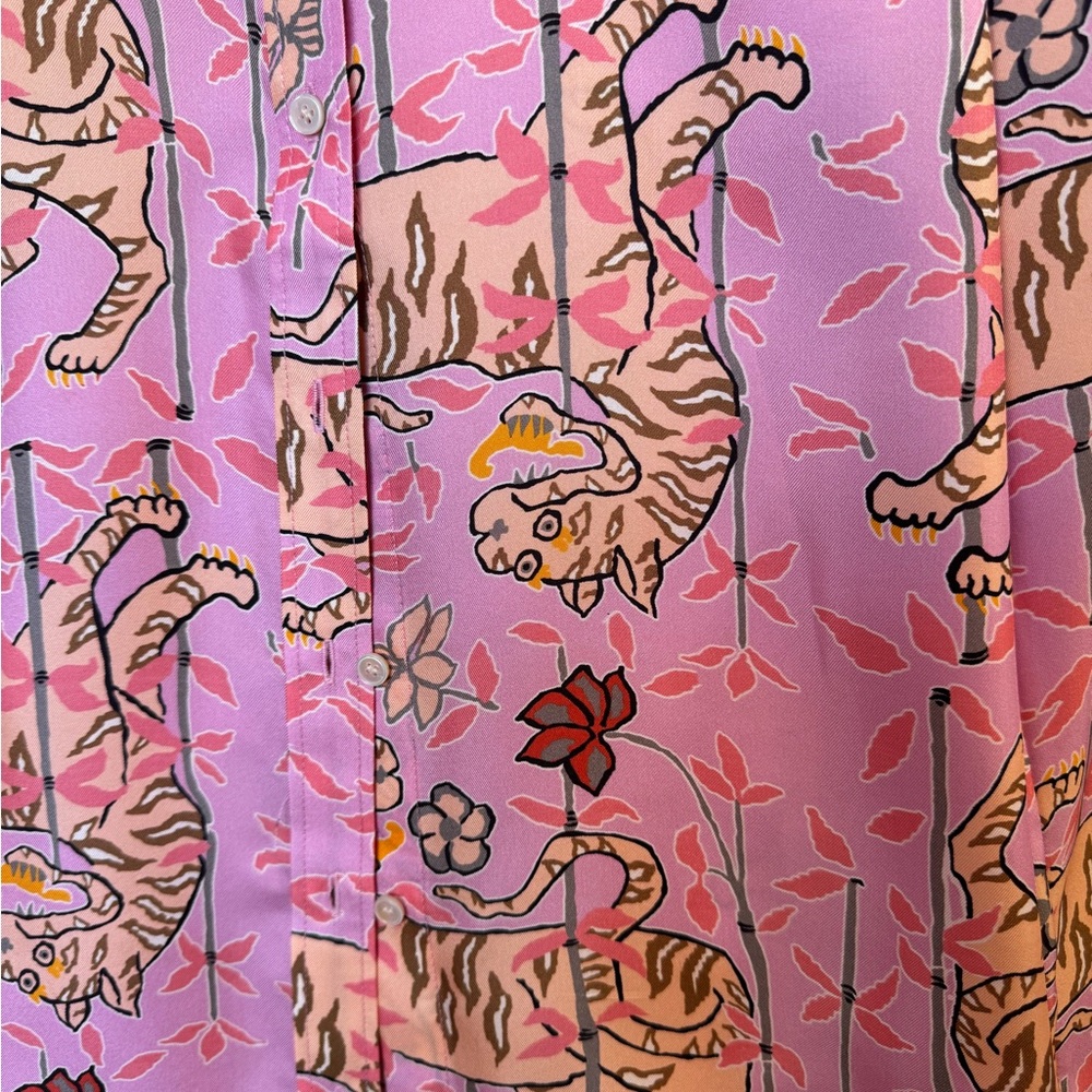 J Crew Collection Drake’s 100% Silk Blouse Pink Bengal Tiger XXS - Picture 2 of 6